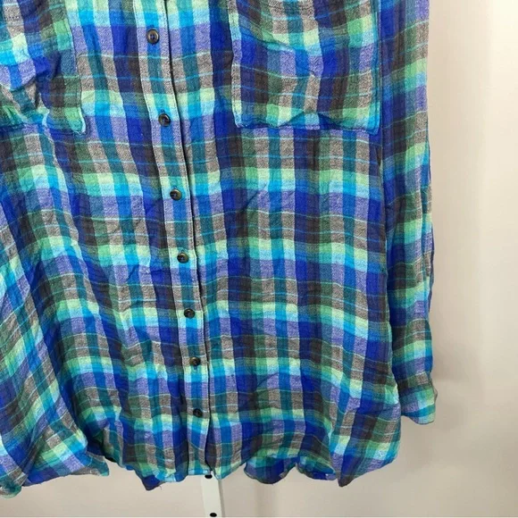 Pilcro | Anthropologie Hadley Relaxed Button Down Shirt Blue Green Size XL - Picture 4 of 13